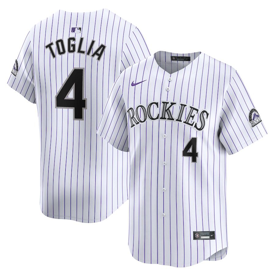 Men Colorado Rockies #4 Michael Toglia Nike White Home Limited Player MLB Jersey